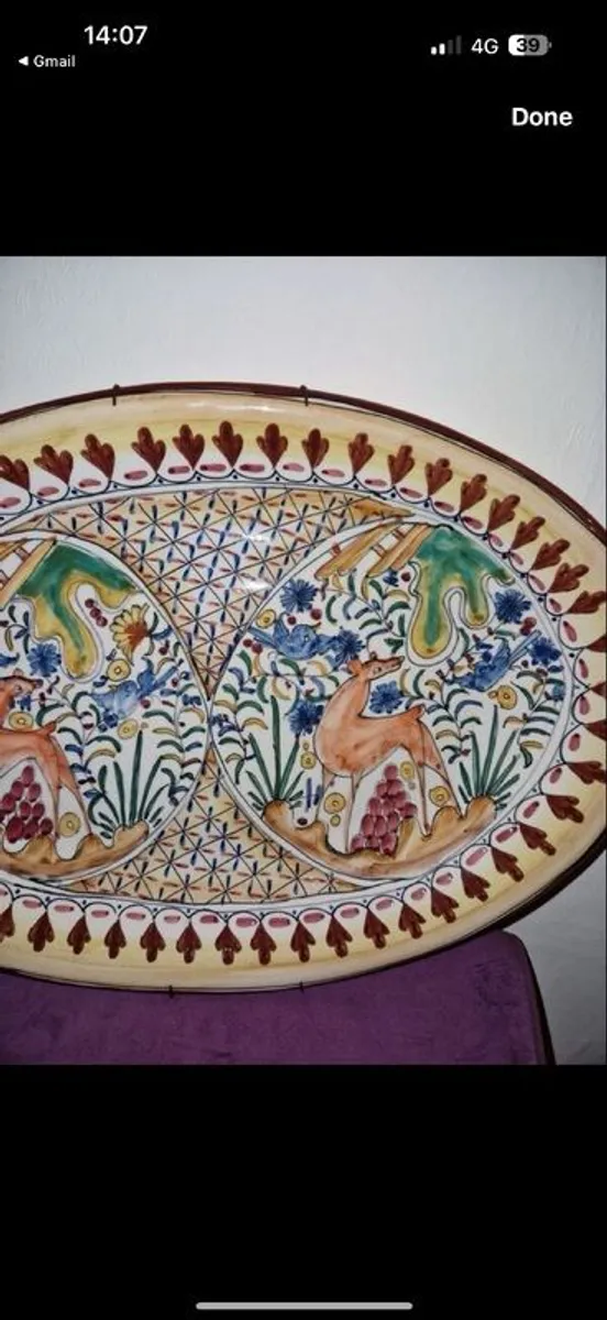 Stunning Pintado A Mao Hand Painted Wall Hanging Plate - Image 2