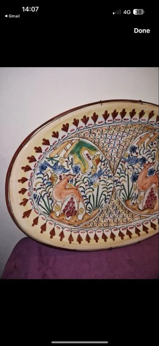 Stunning Pintado A Mao Hand Painted Wall Hanging Plate - Image 3