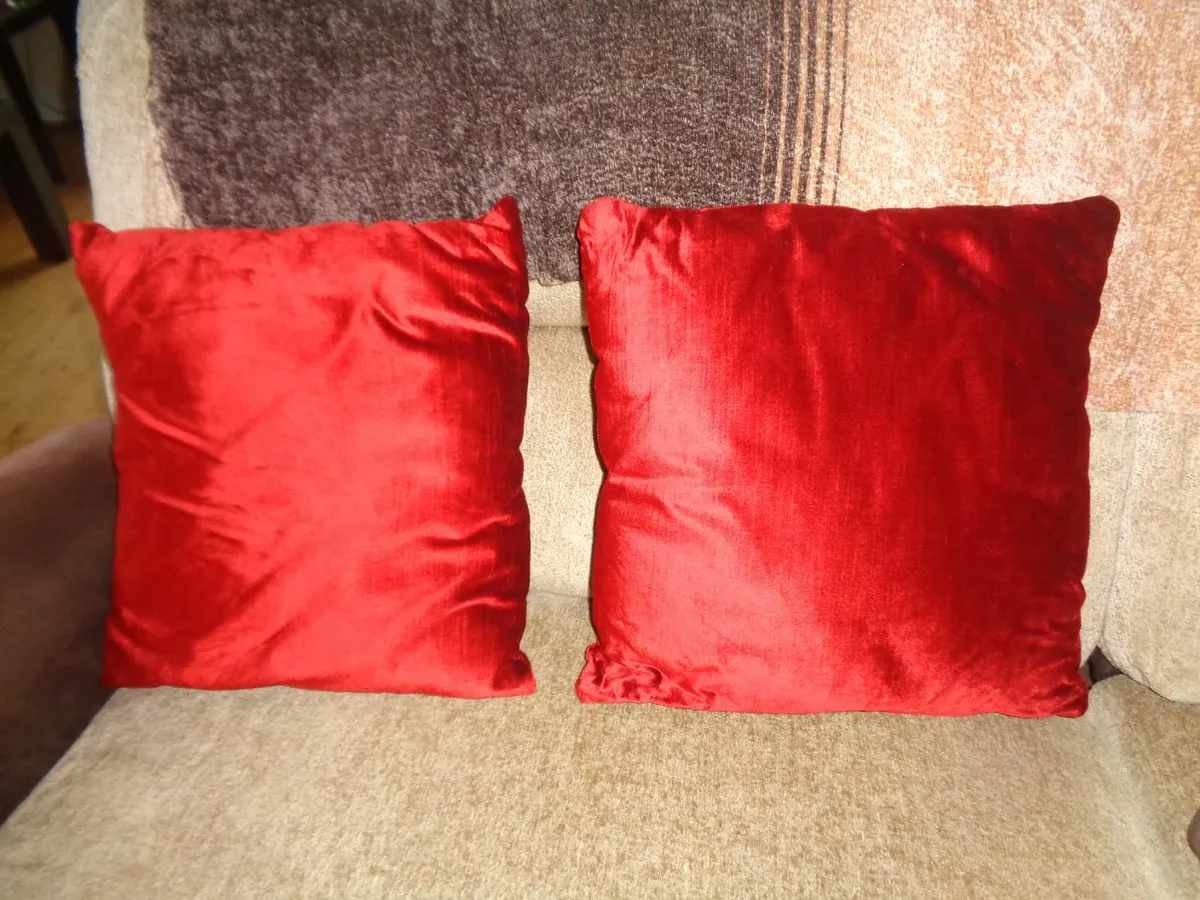 Red Velour Cushions x 2 for Sale - Image 1