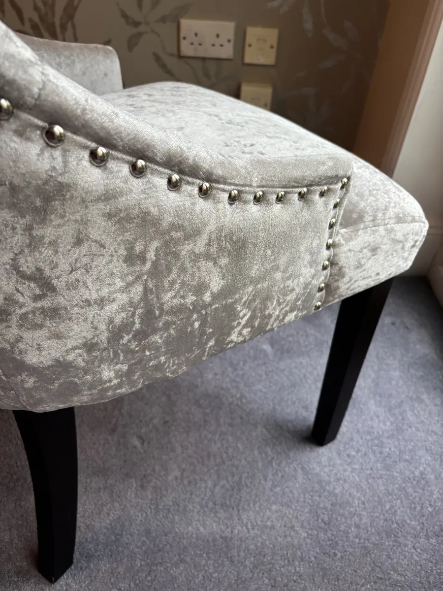 Grey crushed velvet dining chairs - Image 4