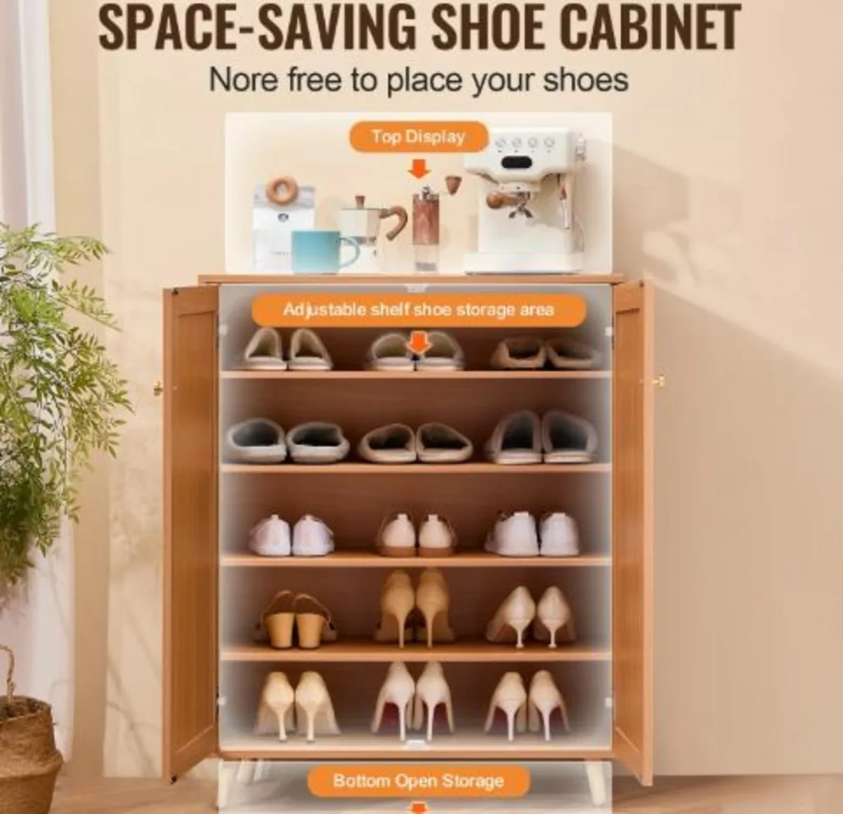Rattan Shoe Cabinet,5 Tiers Shoe Storage Organizer - Image 2