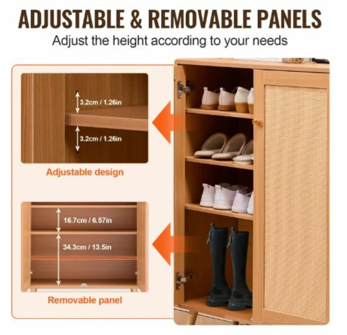 Rattan Shoe Cabinet,5 Tiers Shoe Storage Organizer - Image 4