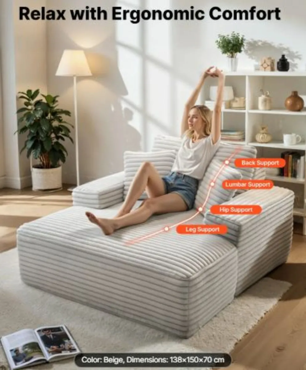 Chaise Lounge Chair,1380 mm Boneless Chaise Lounge - Image 2