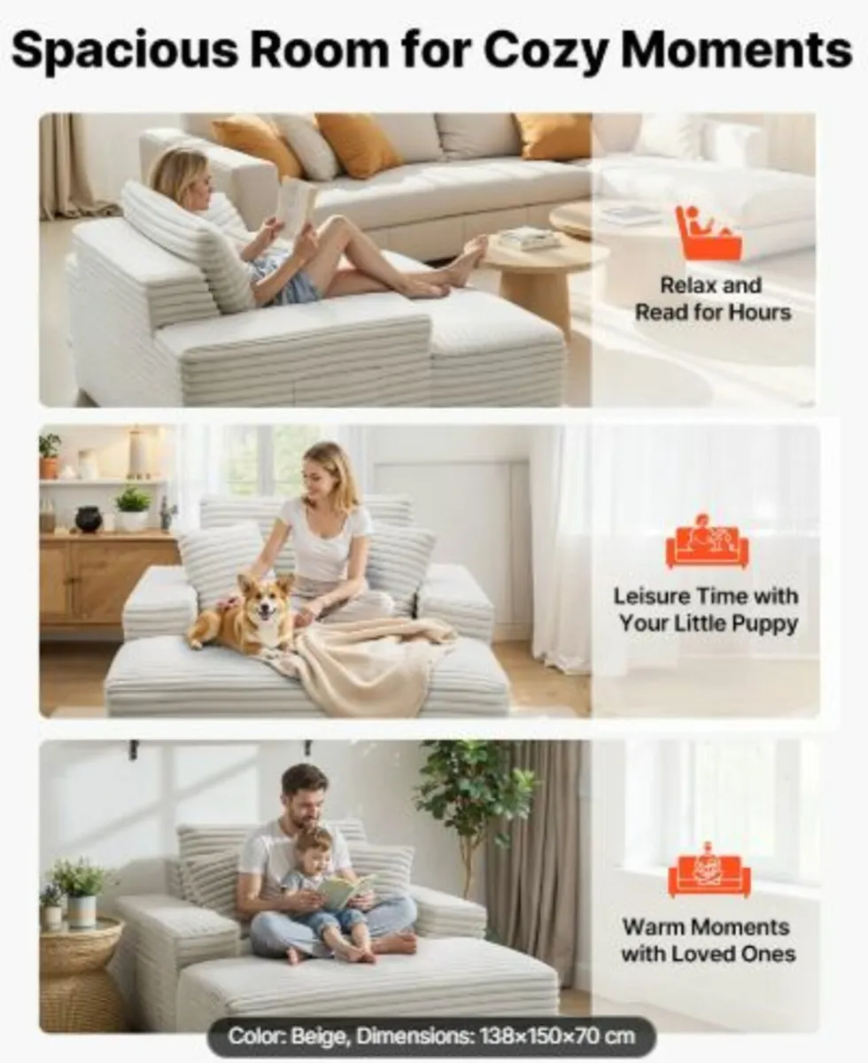 Chaise Lounge Chair,1380 mm Boneless Chaise Lounge - Image 3