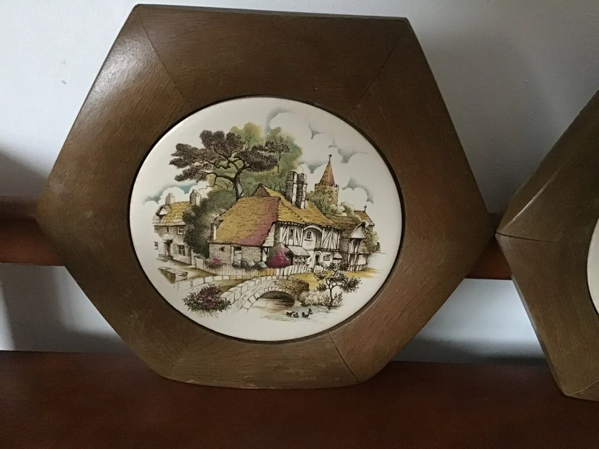 Vintage Tiles on Wood Plaque. Set of 2 - Image 2