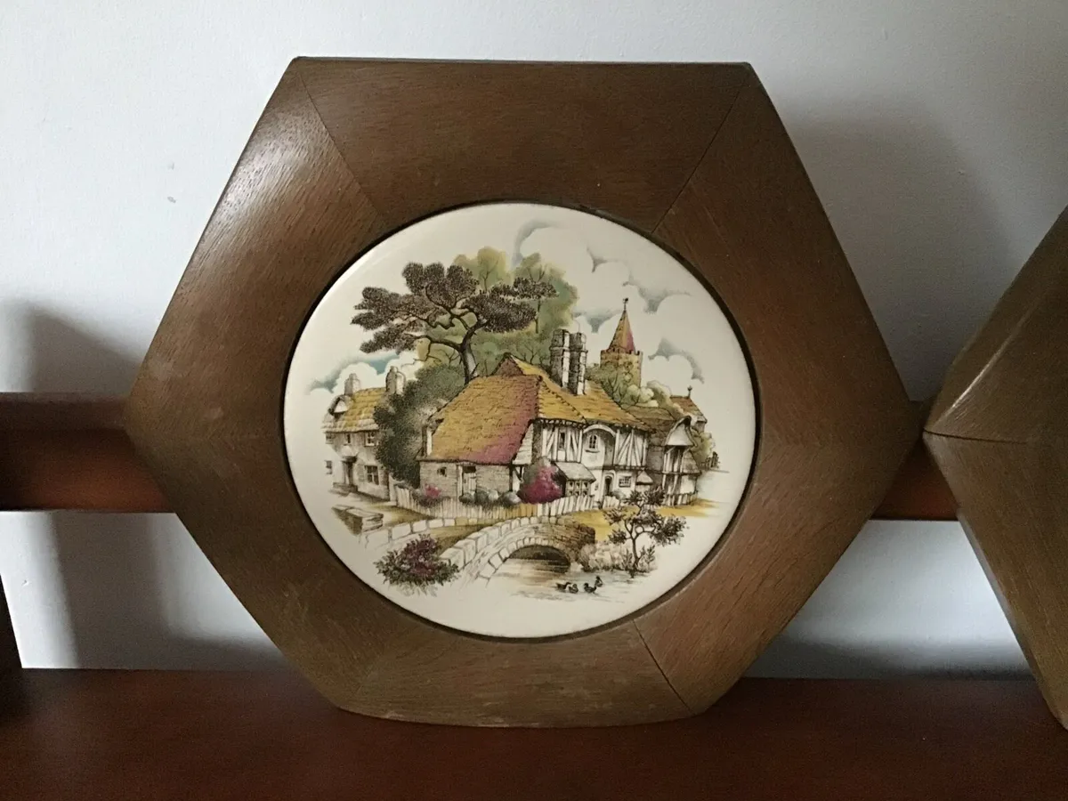 Vintage Tiles on Wood Plaque. Set of 2 - Image 4