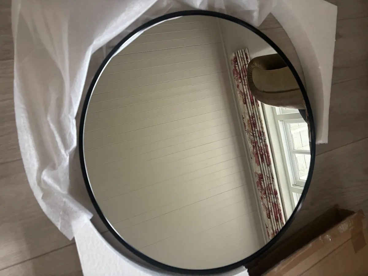 Metal framed round modern mirror - Image 1