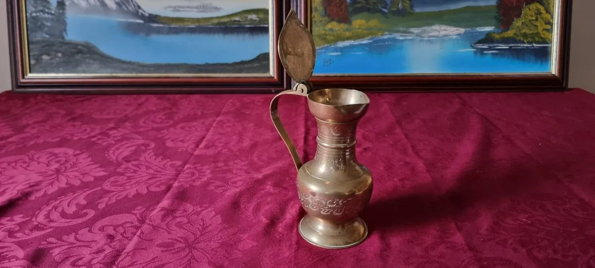 Solid Brass Art Deco Engraved Pitcher With Lid - Image 3