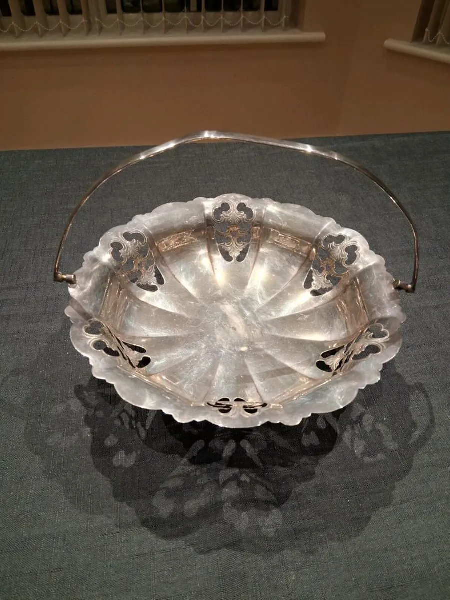Silver Plated Basket With Handle - Image 1