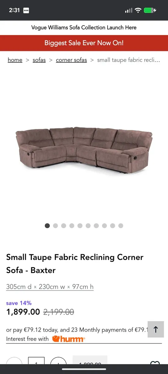 Ez living baxter modular sofa with 2 recliners - Image 1