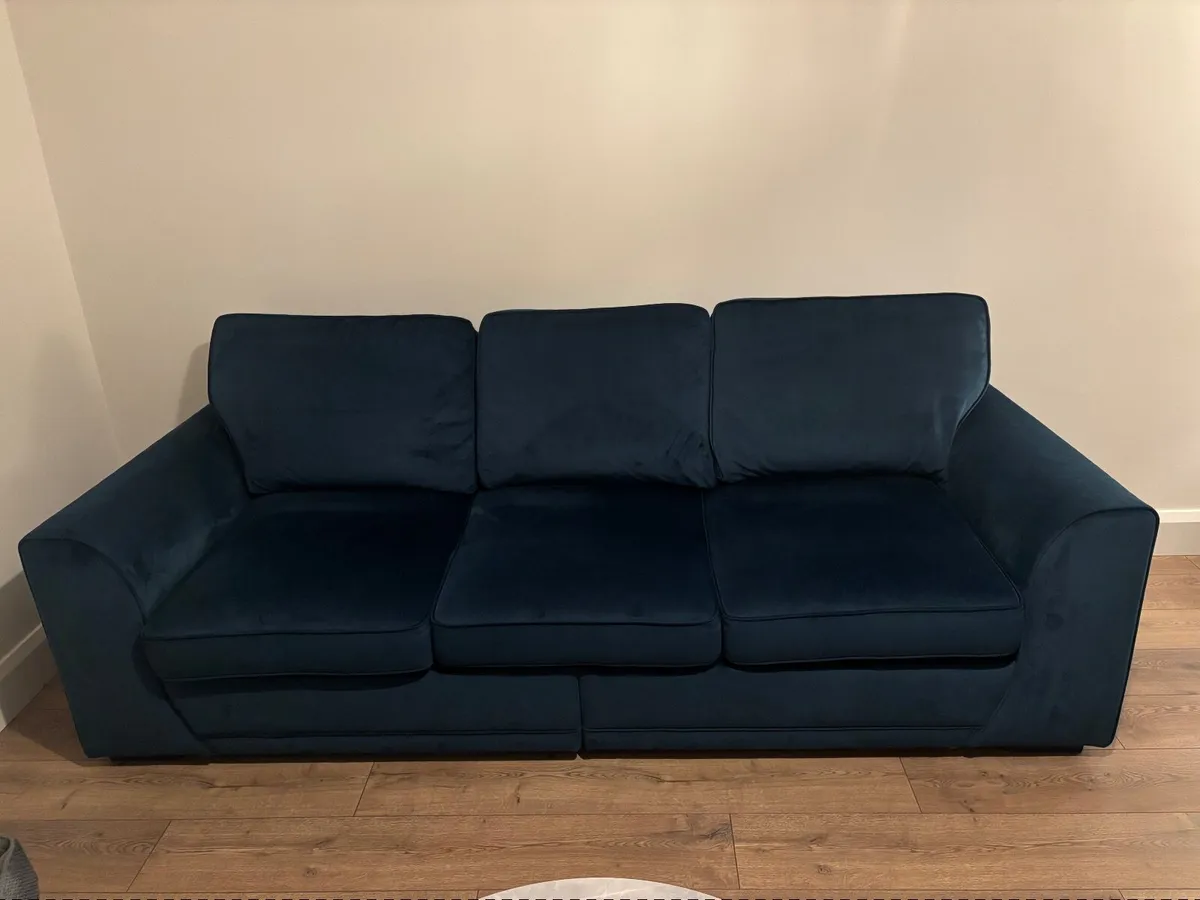Blue Velvet Couch 4 Seater + 3 Seater - Image 3
