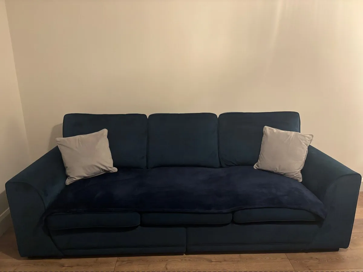 Blue Velvet Couch 4 Seater + 3 Seater - Image 1