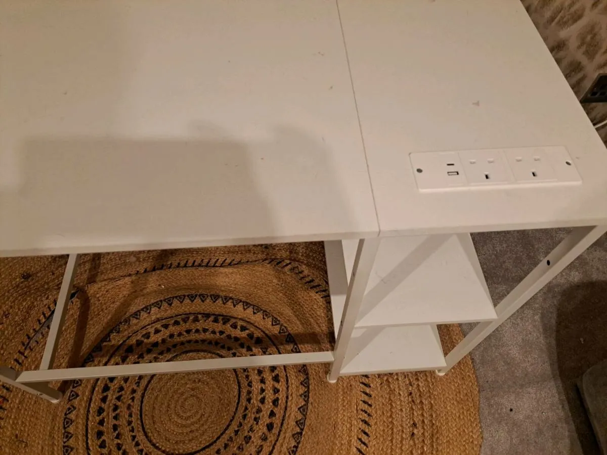 White Desk Office Computer Table with Plugs - Image 2