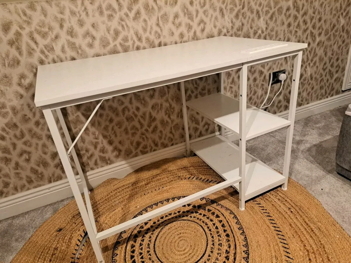 White Desk Office Computer Table with Plugs - Image 3