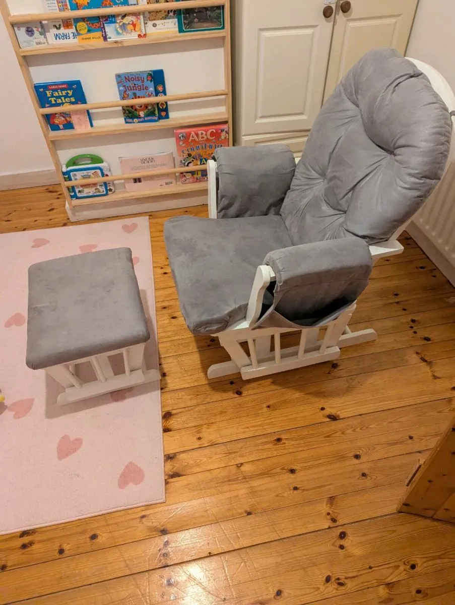 Babylo Brompton Glider & Footstool Grey suedette/W - Image 1