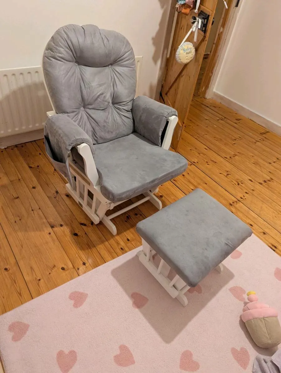 Babylo Brompton Glider & Footstool Grey suedette/W - Image 4