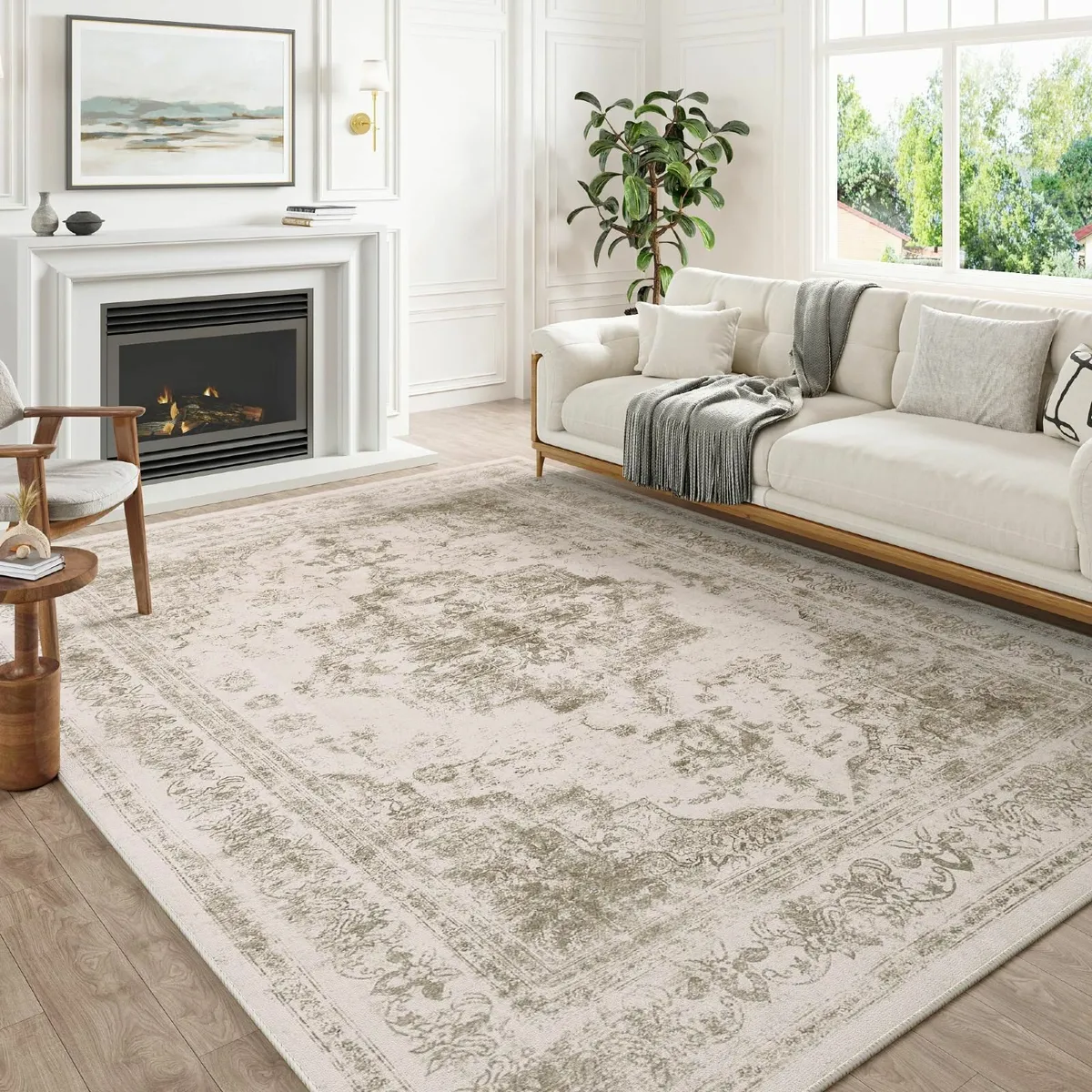 Vintage Beige Rugs Living Room Washable Non Slip - Image 3