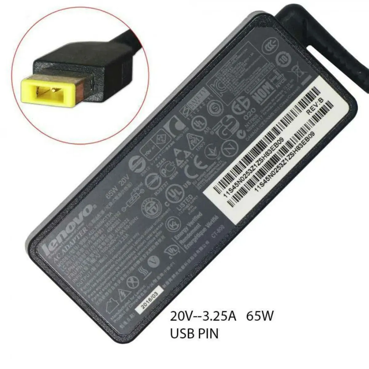 Genuine Lenovo Laptop Charger 65W Square Tip - Image 1