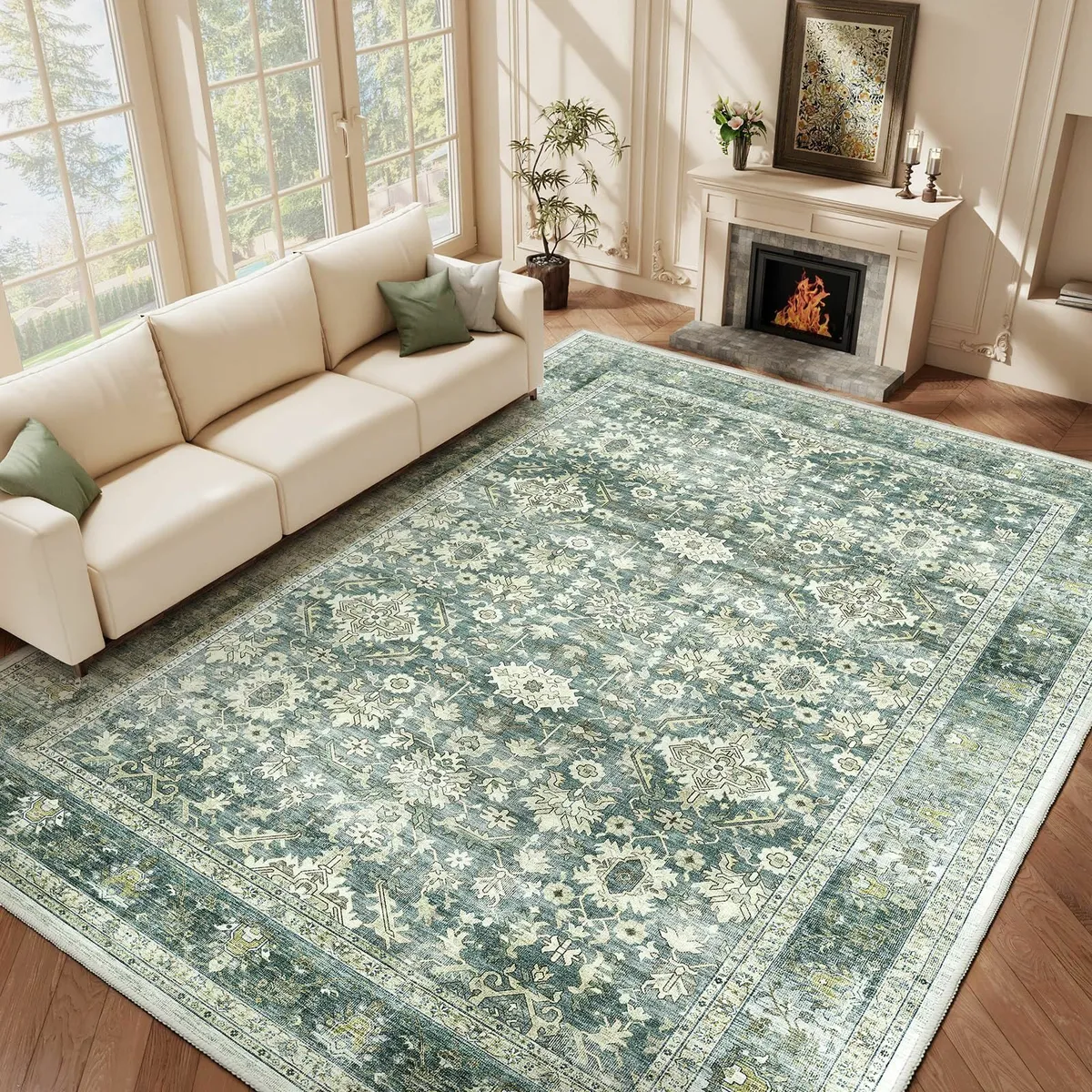Vintage Area Rug for Living Room - Floral Print - Image 1