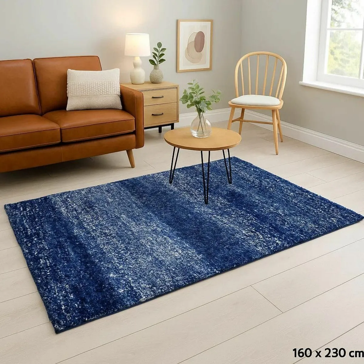 Dark Blue Navy Stripe Pattern Shaggy Rug Soft - Image 4