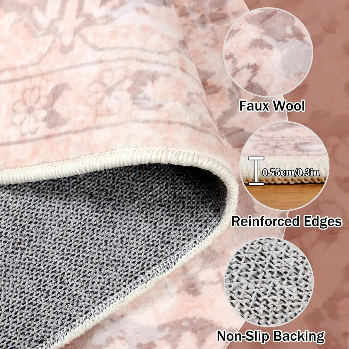 Vintage Area Rug for Living Room 160x230cm Pink - Image 3