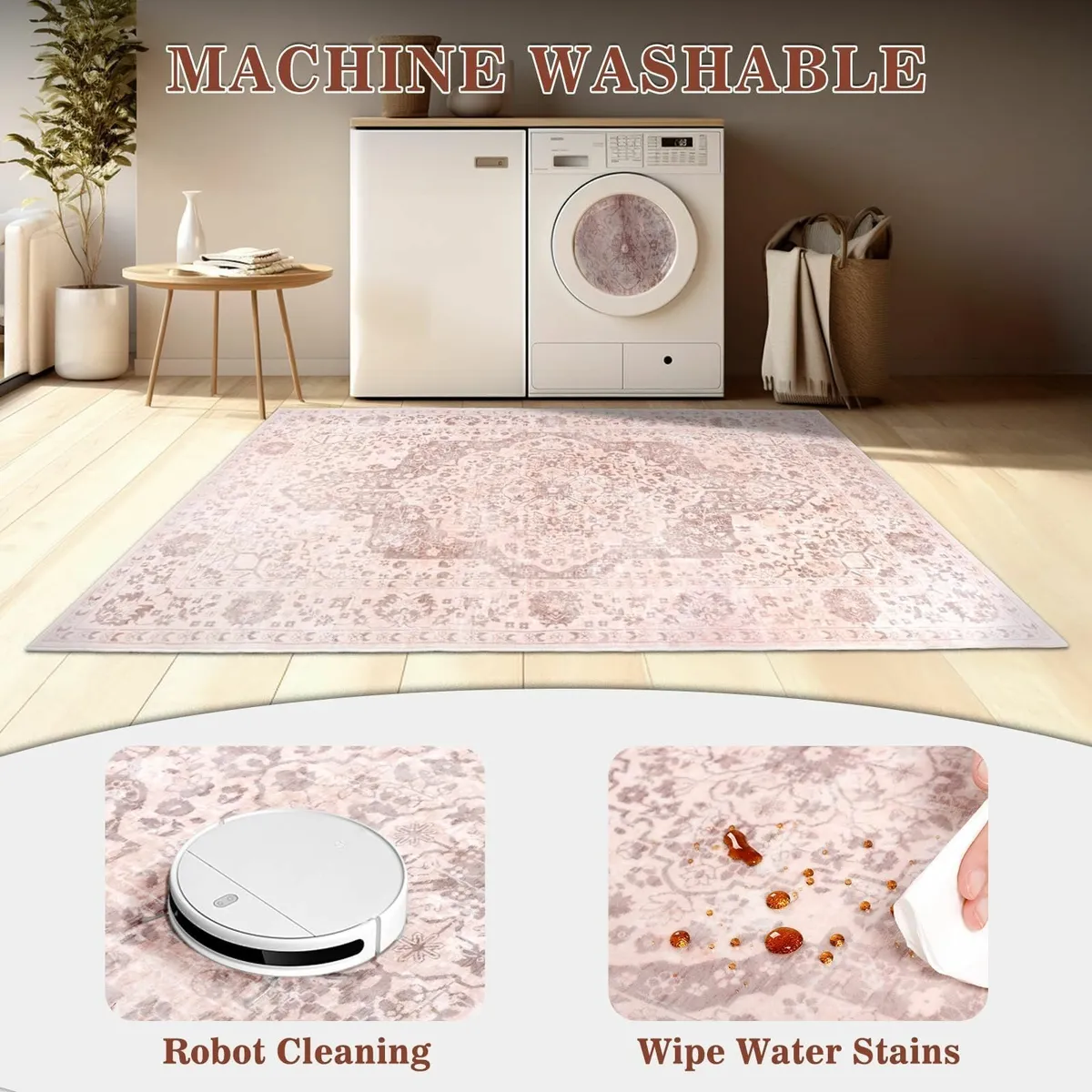 Vintage Area Rug for Living Room 160x230cm Pink - Image 4