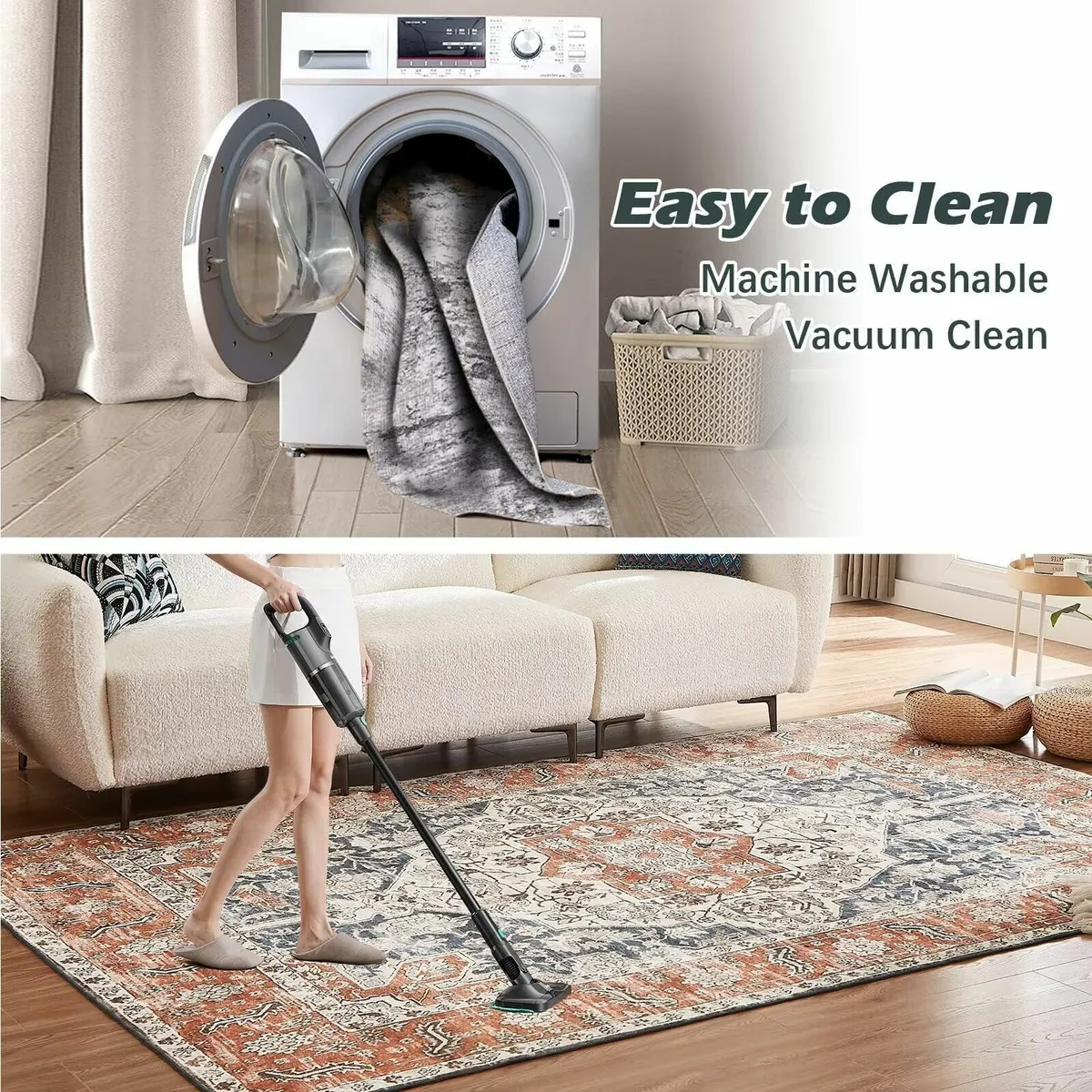 Washable Rugs Living Room Short Pile Area for - Image 3