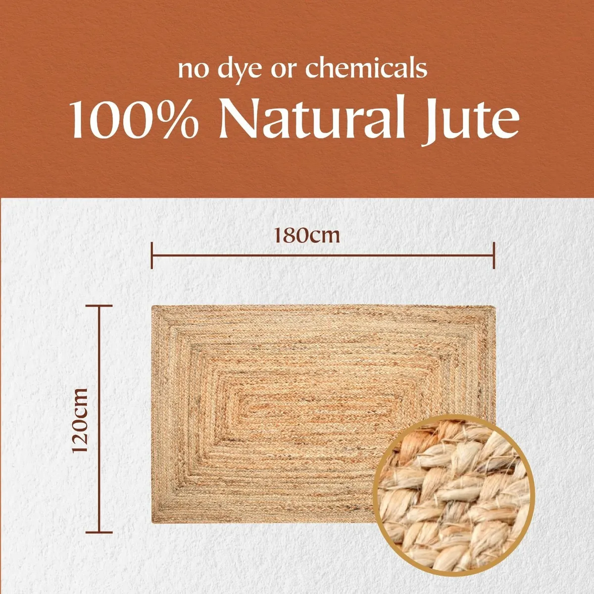 DHAKA Jute Area Rug 100% Natural Fiber Hand Woven - Image 2