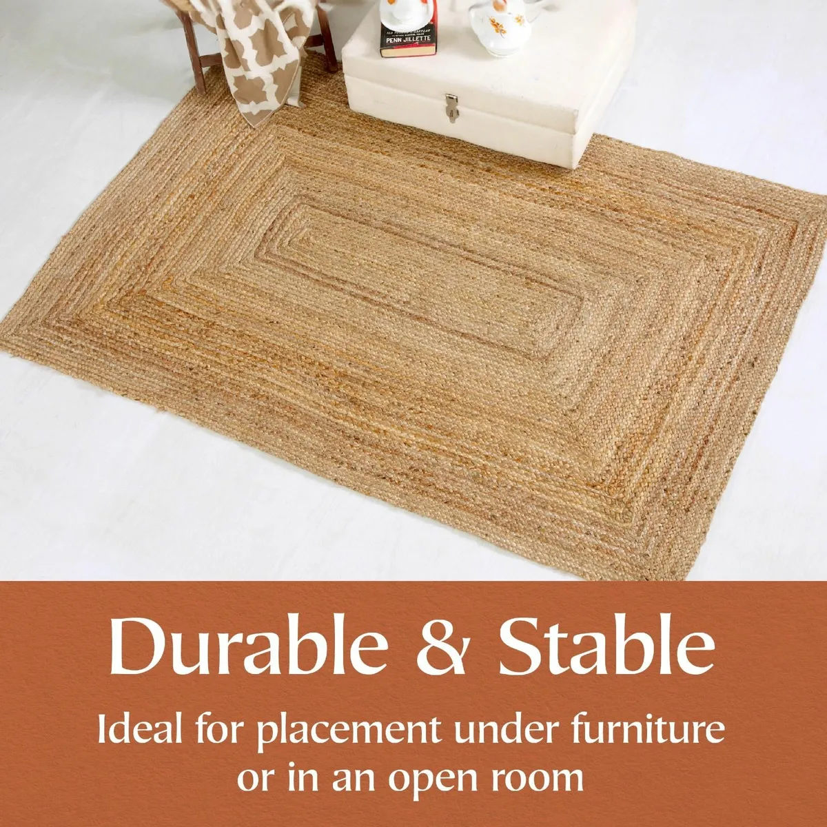 DHAKA Jute Area Rug 100% Natural Fiber Hand Woven - Image 4