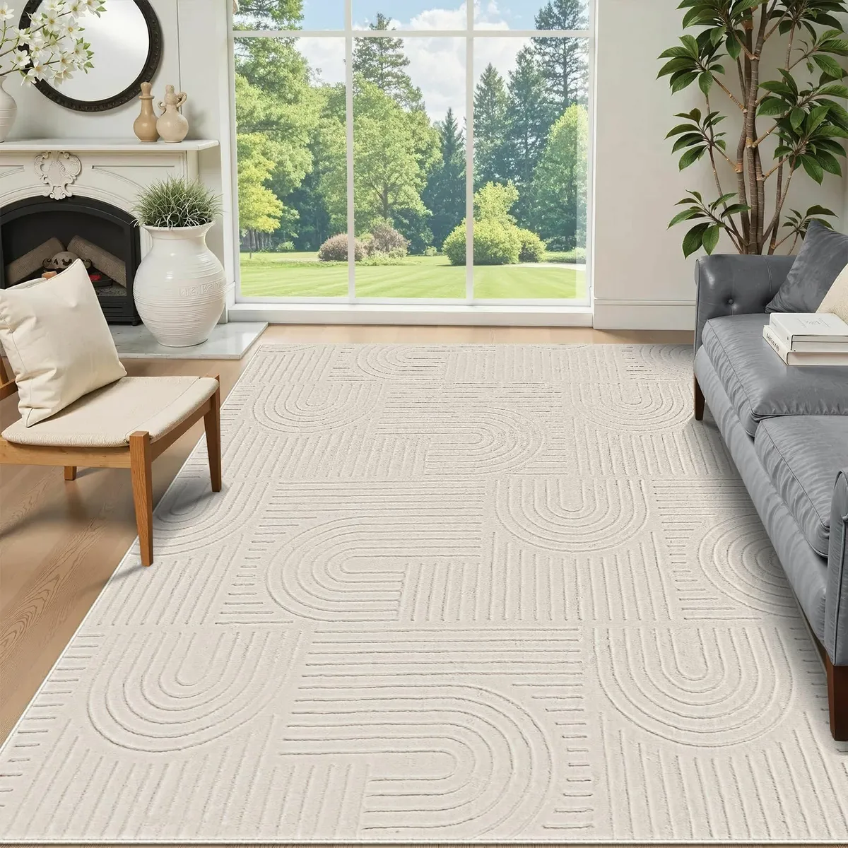 Rugs Living Room Large 160x230 Washable Cream - Image 1