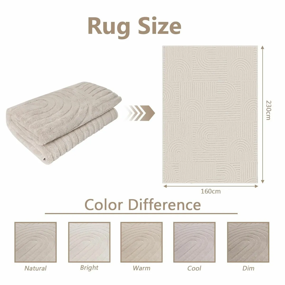 Rugs Living Room Large 160x230 Washable Cream - Image 2
