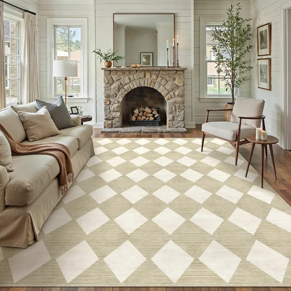 Beige Living Room Area Rug 240x300 cm Machine - Image 4