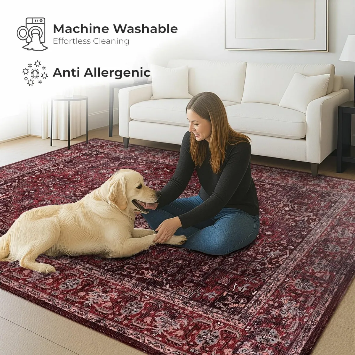 Machine Washable Area Rug for Living Room 160x230 - Image 3