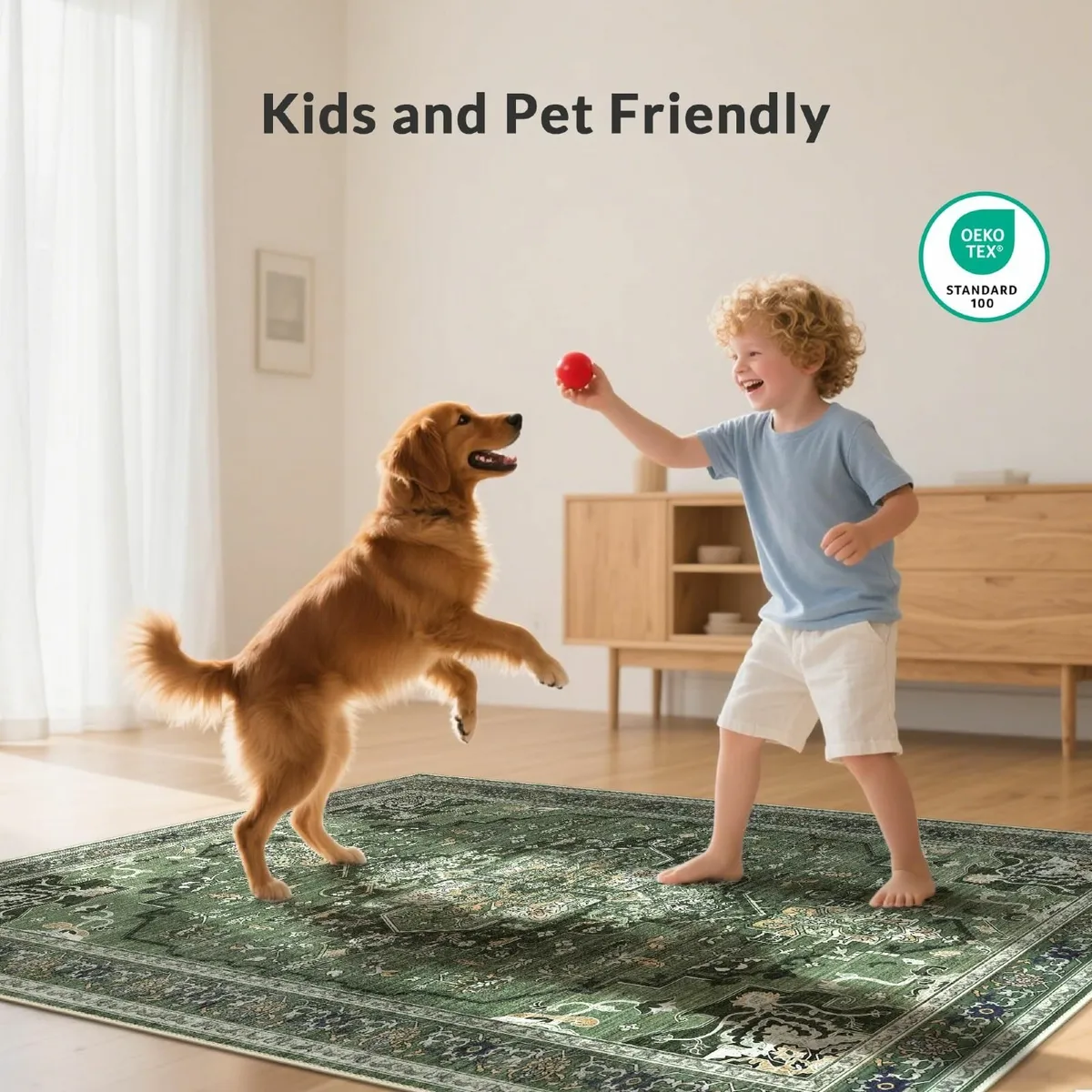 Washable Rug 120x170cm – Dark Green Non-Slip Area - Image 2