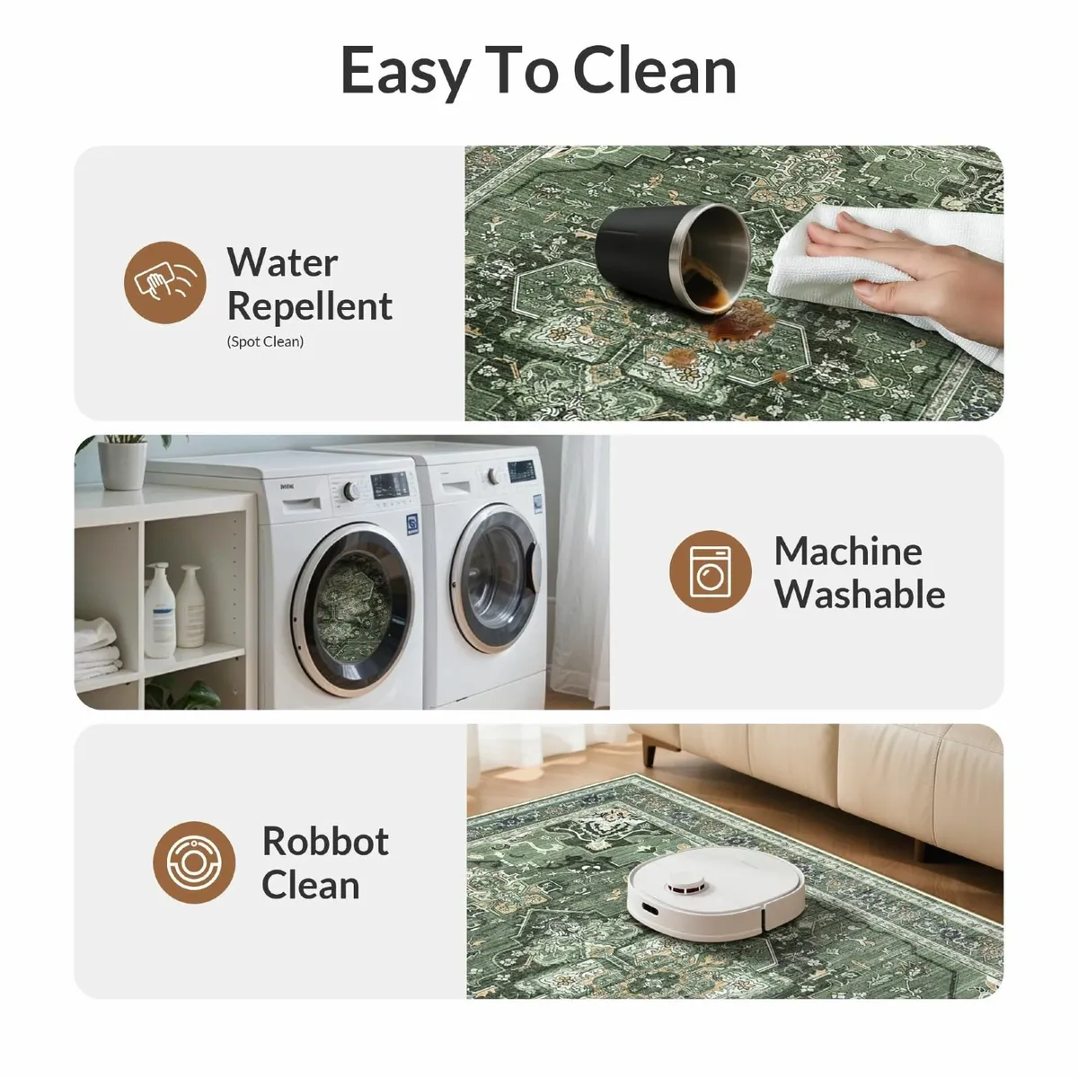 Washable Rug 120x170cm – Dark Green Non-Slip Area - Image 4