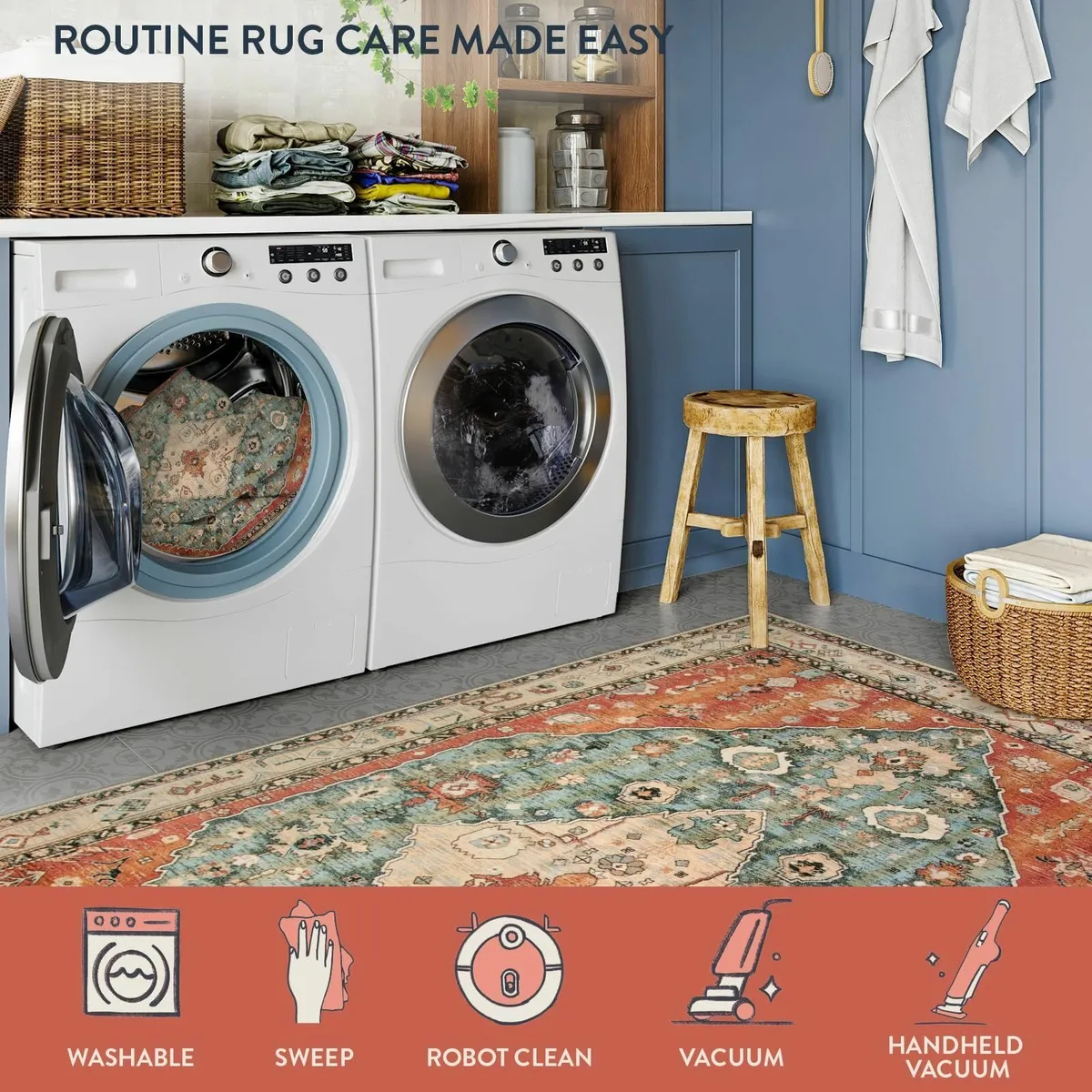 Boho Tribal Round Rug 6ft - Large Washable Dining - Image 4