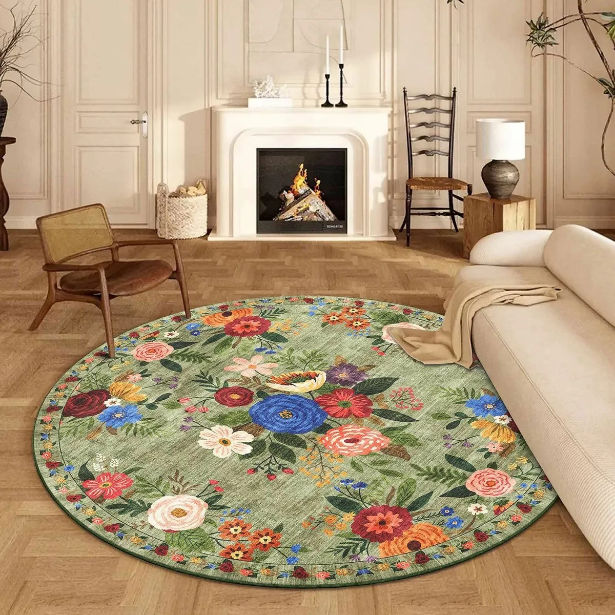 Round Rug 160cm Machine Washable Rugs for Living - Image 1