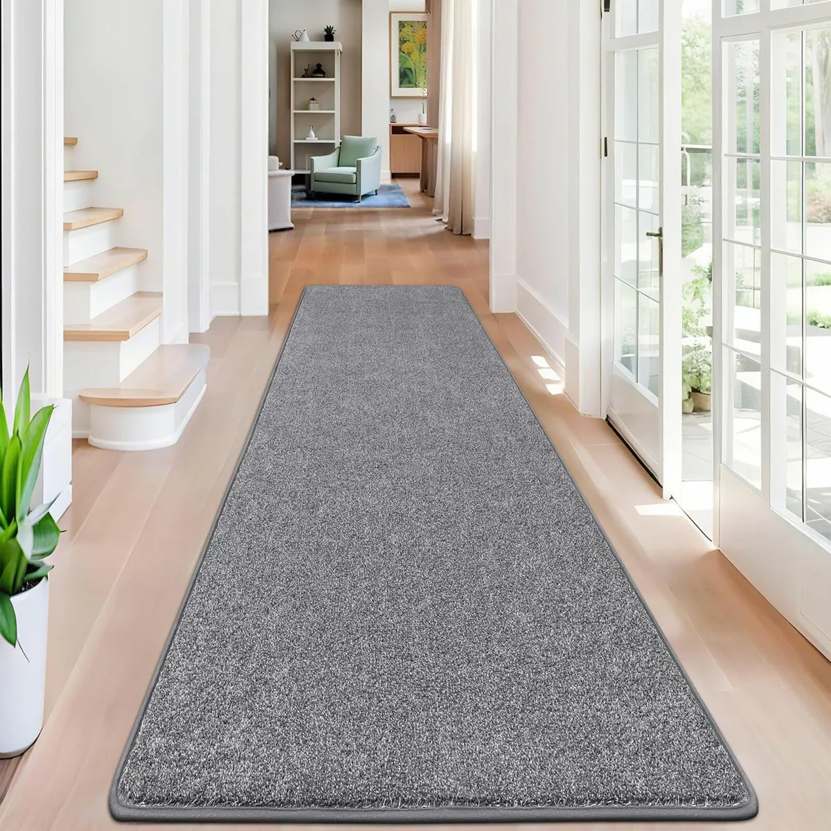 Hallway Runner Rug Non Slip Grey 80x300cm Dirt - Image 1