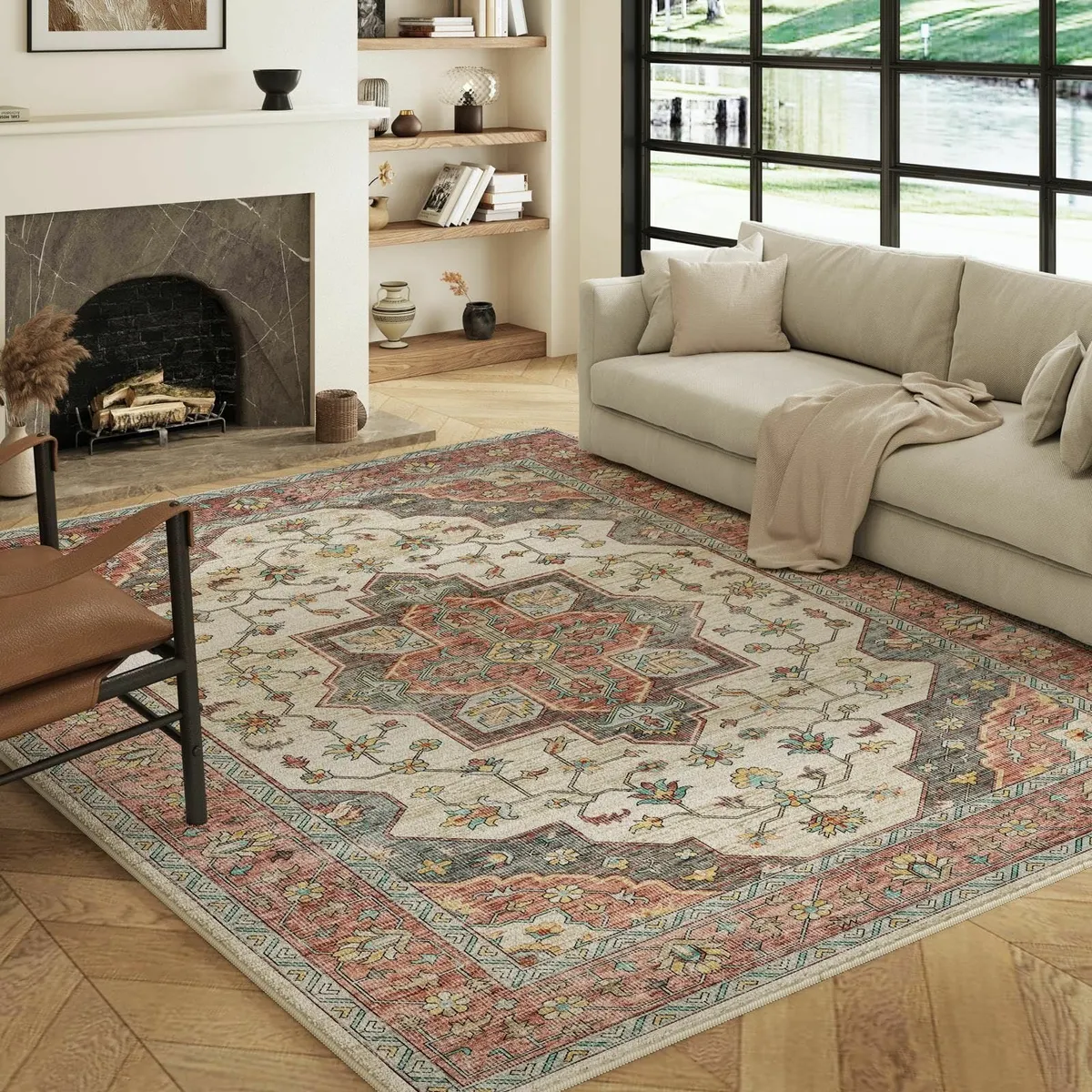 Machine Washable Area Rug Faux Wool Polyester - Image 1