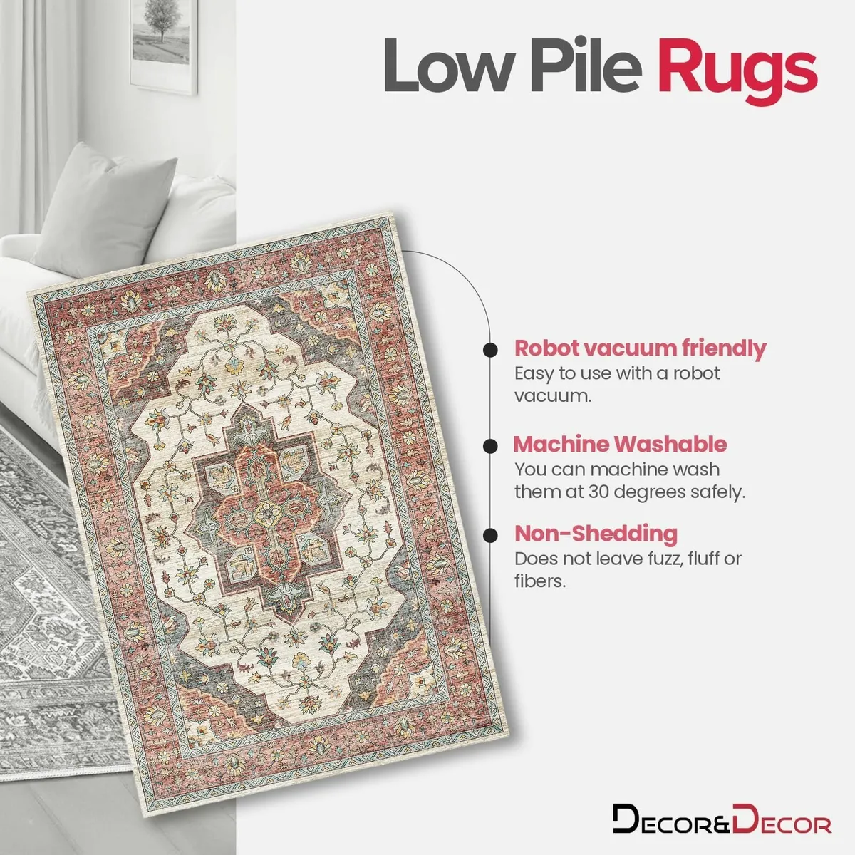 Machine Washable Area Rug Faux Wool Polyester - Image 2