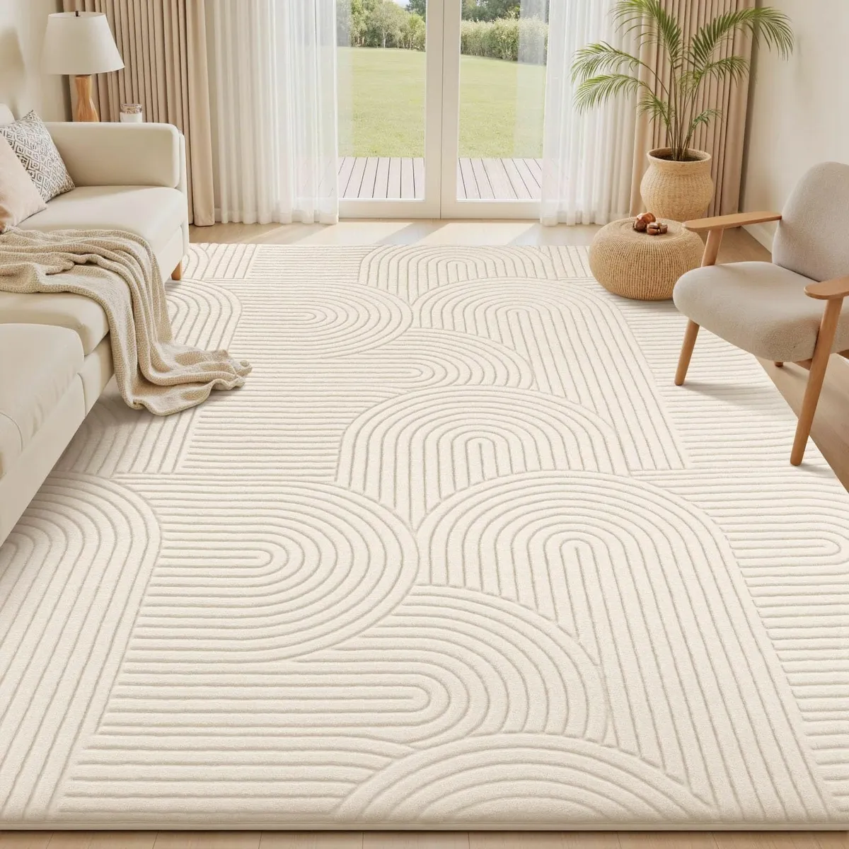 Rugs Living Room 160x230cm Cream Soft Shaggy Rug - Image 1