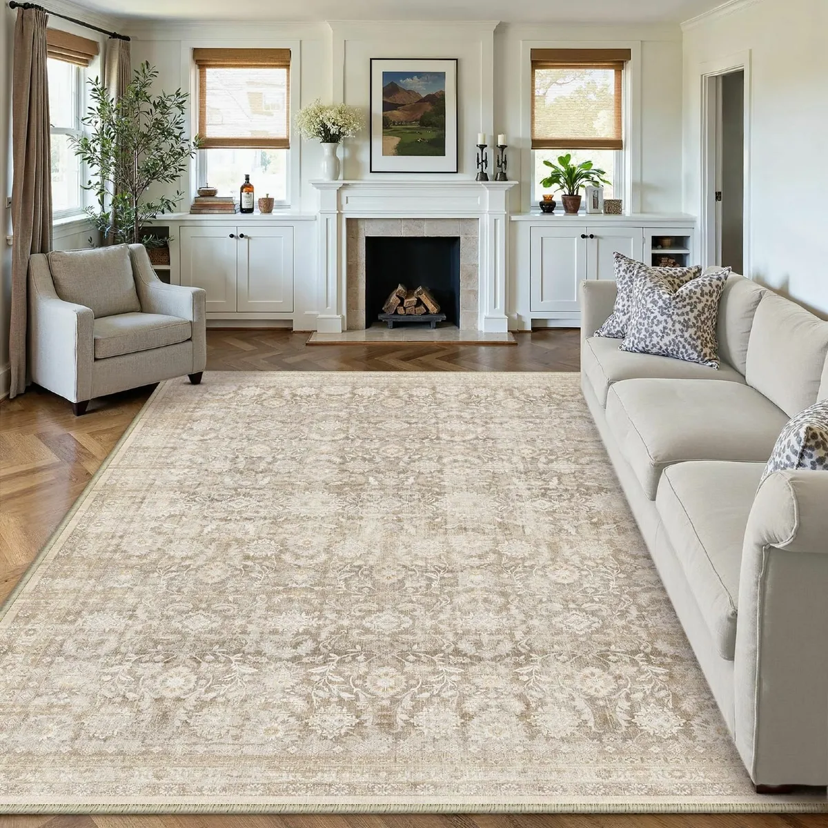 Beige Living Room Area Rug 200x300 cm Machine - Image 1