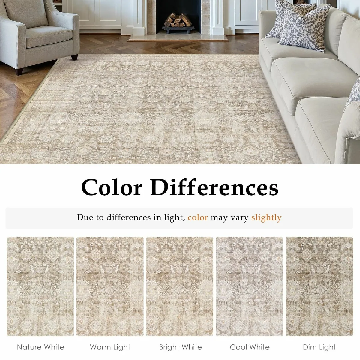 Beige Living Room Area Rug 200x300 cm Machine - Image 2