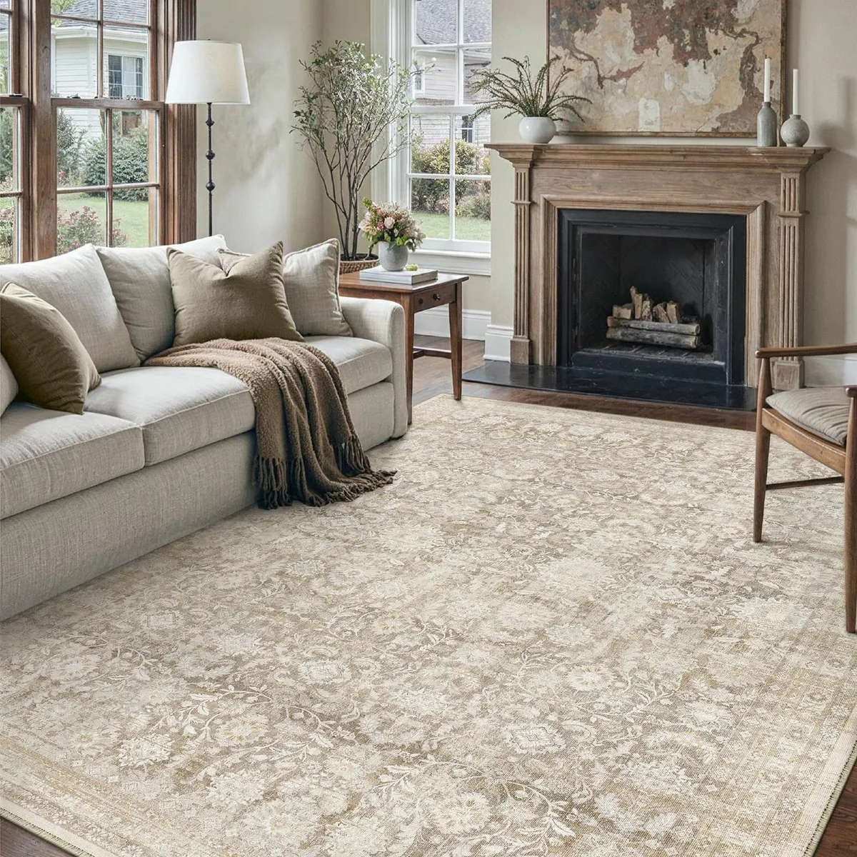 Beige Living Room Area Rug 200x300 cm Machine - Image 4