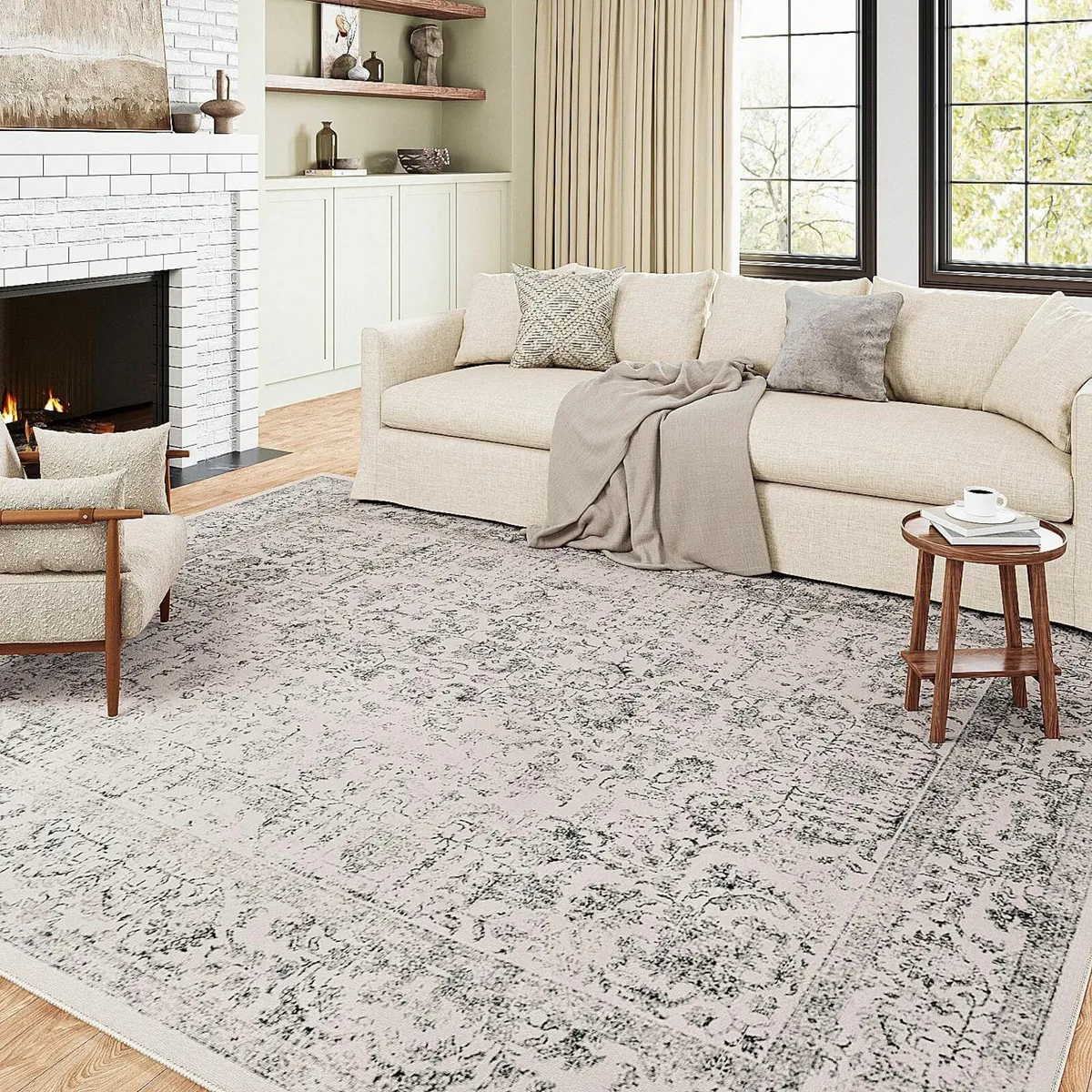Vintage Grey Rugs Living Room Washable Non Slip - Image 1