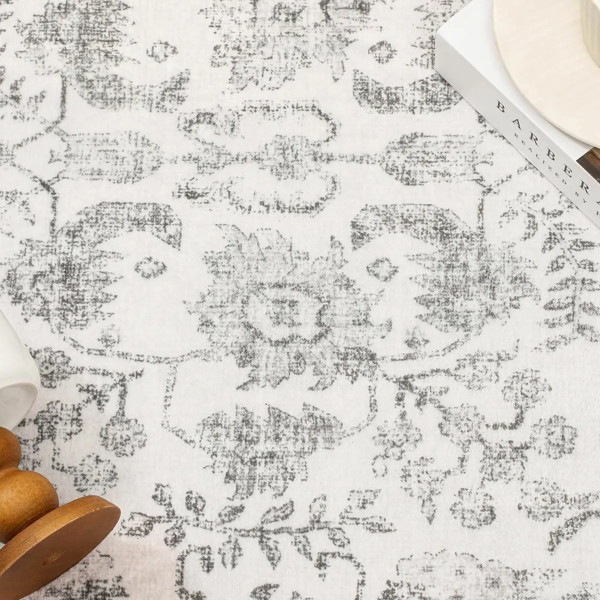 Vintage Grey Rugs Living Room Washable Non Slip - Image 3