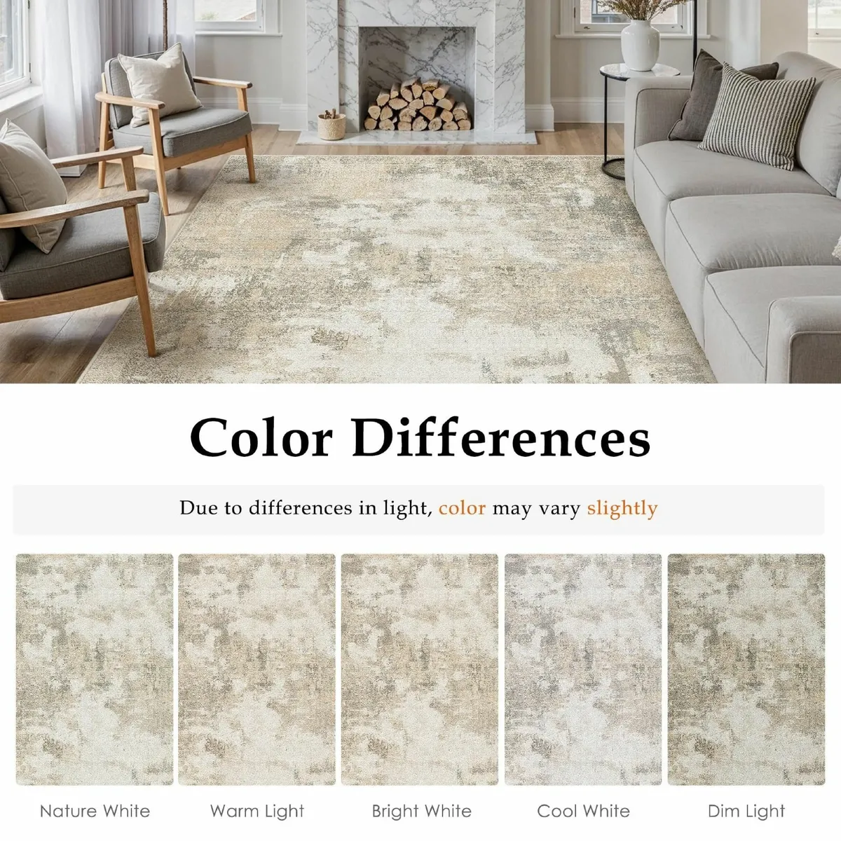 Beige Abstract Area Rug Living Room Extra Large - Image 2