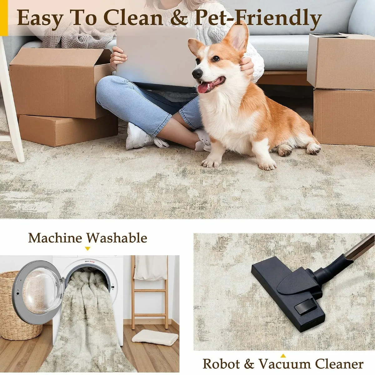 Beige Abstract Area Rug Living Room Extra Large - Image 4