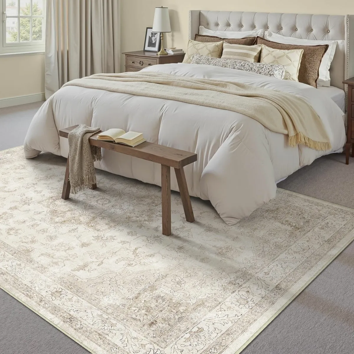 Vintage Washable Beige Rugs Living Room Area Rug - Image 3