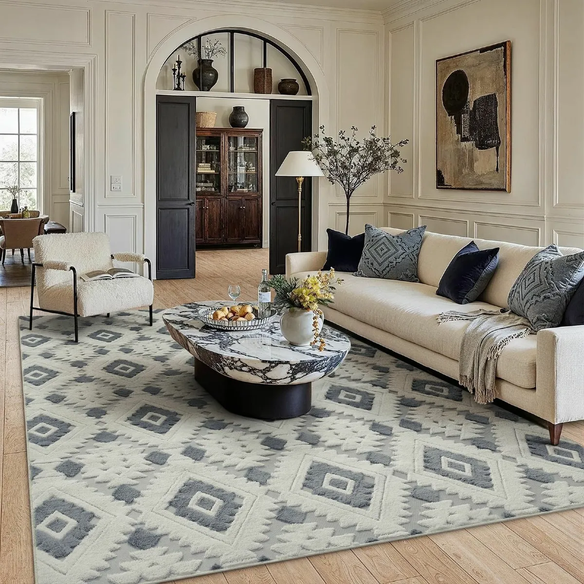 Blue Grey Rugs Living Room Area Rug 200x300cm - Image 1